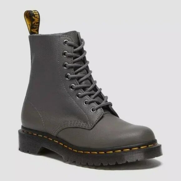Dr. Martens Shoes - Dr. Martens 1460 Pascal Virginia Leather Lace Up Boots - Color: Gunmetal - Size: